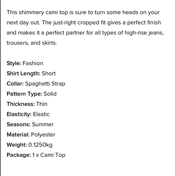 NWT zaful cropped shiny glitter cami top - Picture 5 of 11